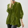 thumbnail image 2 of Lenpel Velvet Tops for Women Long Sleeve Mock Neck High Low Hem Pleated Button down Shirts Velour Tunic Tops Dressy Casual Blouses(Gold,X-Large), 2 of 7