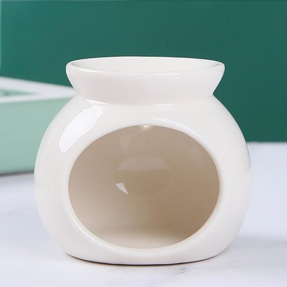Brûleur d'Huile Essentielle en Céramique Warmself Porte-Bougie Chauffe-Plat Diffuseur d'Arôme Décoratif Taille Mini Blanc