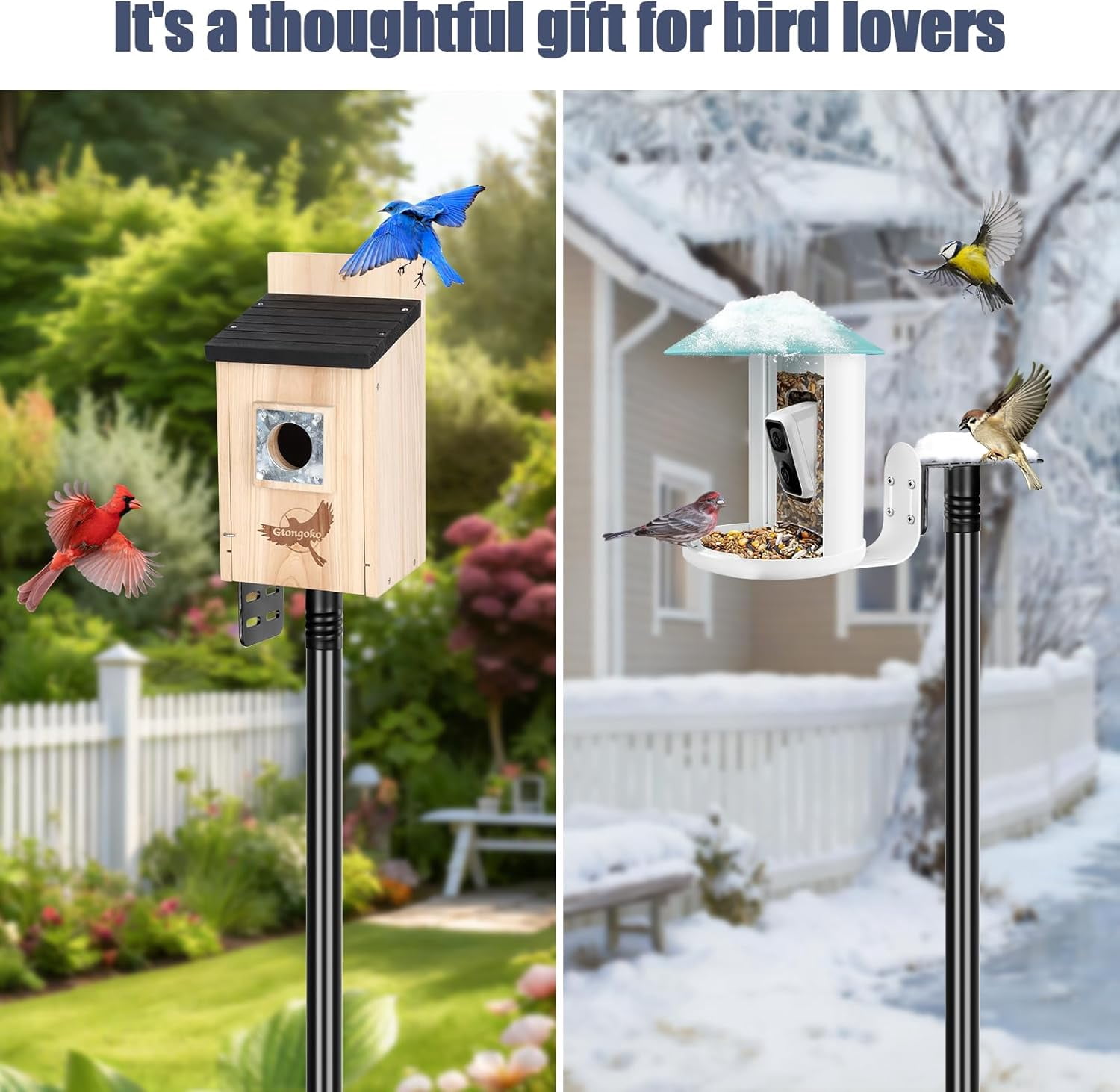 Gtongoko Smart Bird Feeder Pole 1-Inch Dia 79 Inch Bluebird House Pole for Outdoors Weather Station Heavy Duty Metal Mounting Kit Adjustable Bird Feeder Stand Black