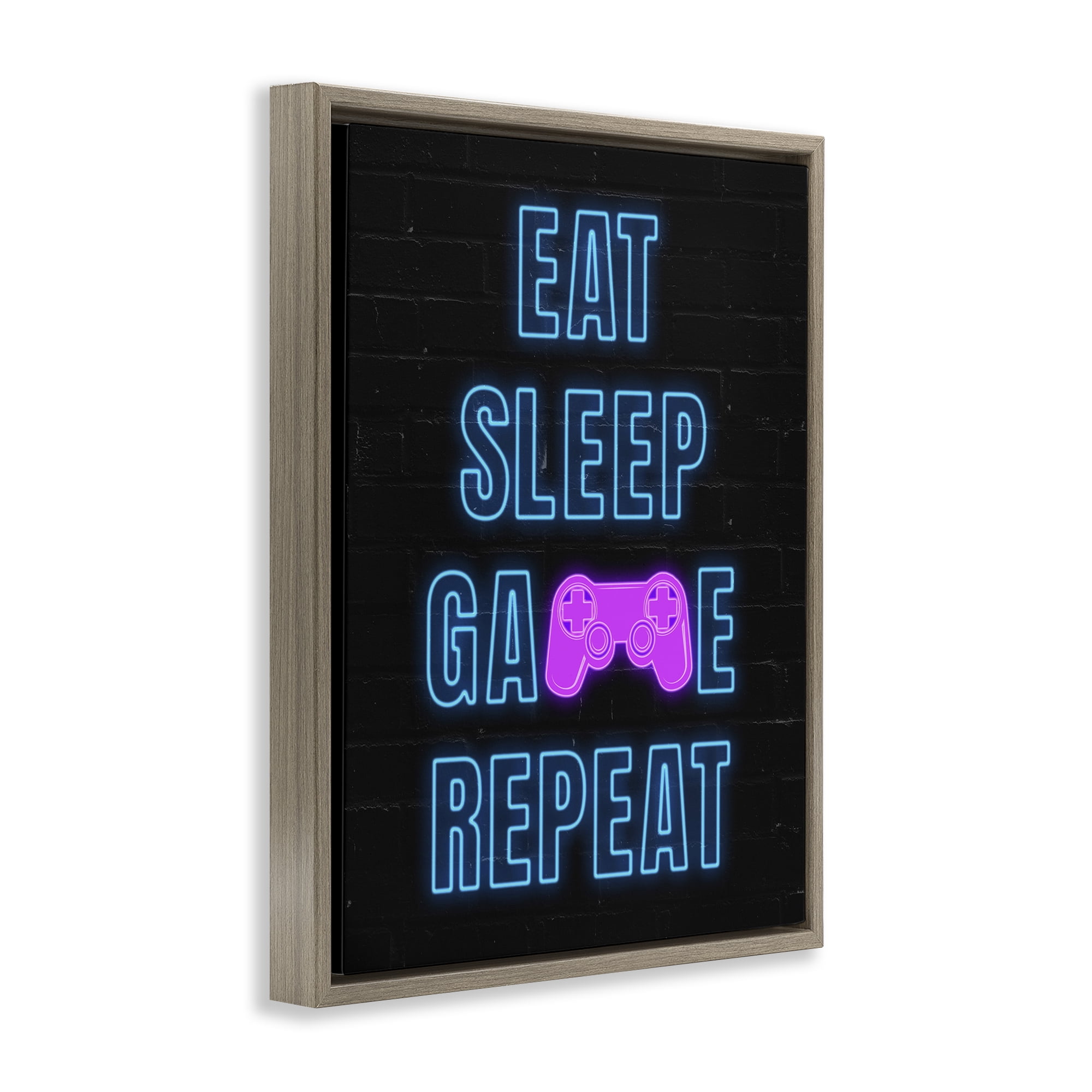 Stupell Industries Neon Gamer Lifestyle Typography Painting Brown Floater Framed Art Print Wall Art, 25 x 31