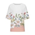 thumbnail image 5 of BangWanChi 3/4 Length Sleeve Womens Tops Plus Size Women's Ladies Fashion Casual Cropped 3/4 Sleeve Printing Cotton Loose Shirt Blouse Top, 5 of 5