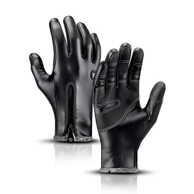 Minnieouse 2 piezas de guantes de PU para hombre, guantes de invierno antideslizantes a prueba de viento, guantes con forro de felpa, pantalla Type3 NO3