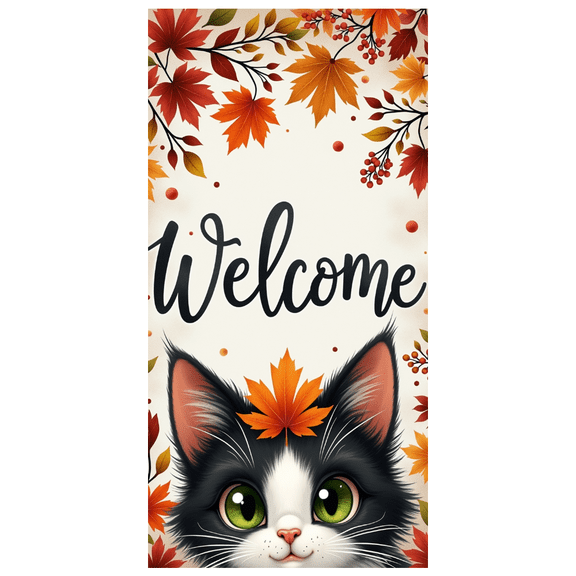 Decorative Design Welcome Banner Autumn Theme Cat Festive Decor Fall Decor for Home Decor Office Decor Indoor Decoration
