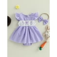 thumbnail image 3 of Qmyliery Baby Girls Easter Romper Dress Plaid Printed Flying Sleeve Round Neck Jumpsuit with Bow Headband 3 6 12 18 Months, 3 of 8