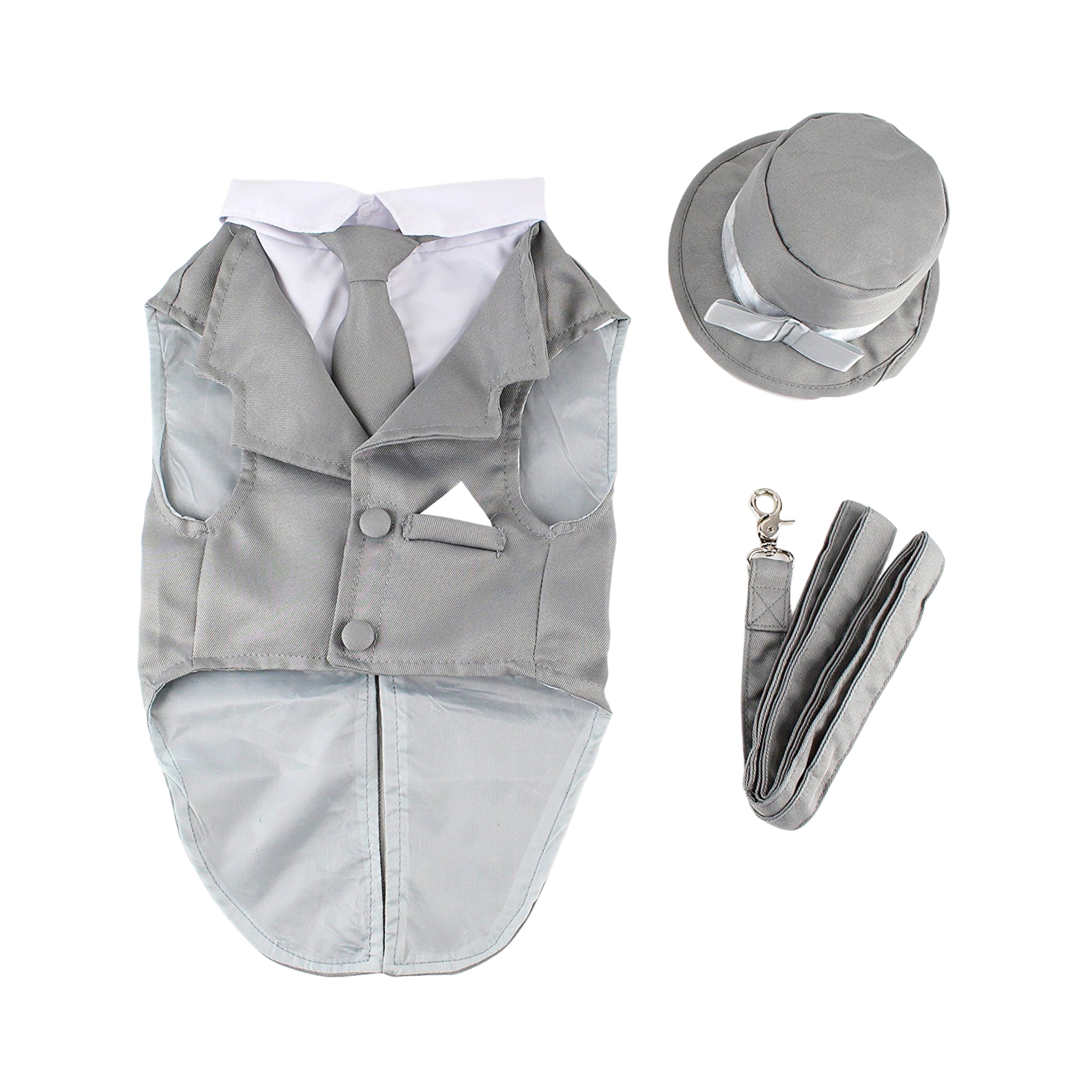 XX-Large Midlee Dog Tuxedo Wedding Suit Gray Top Hat & Leash