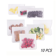 10X Resealable Silicone Food Storage Bags Freezer Kitchen Vacuum Fresh Ziplock