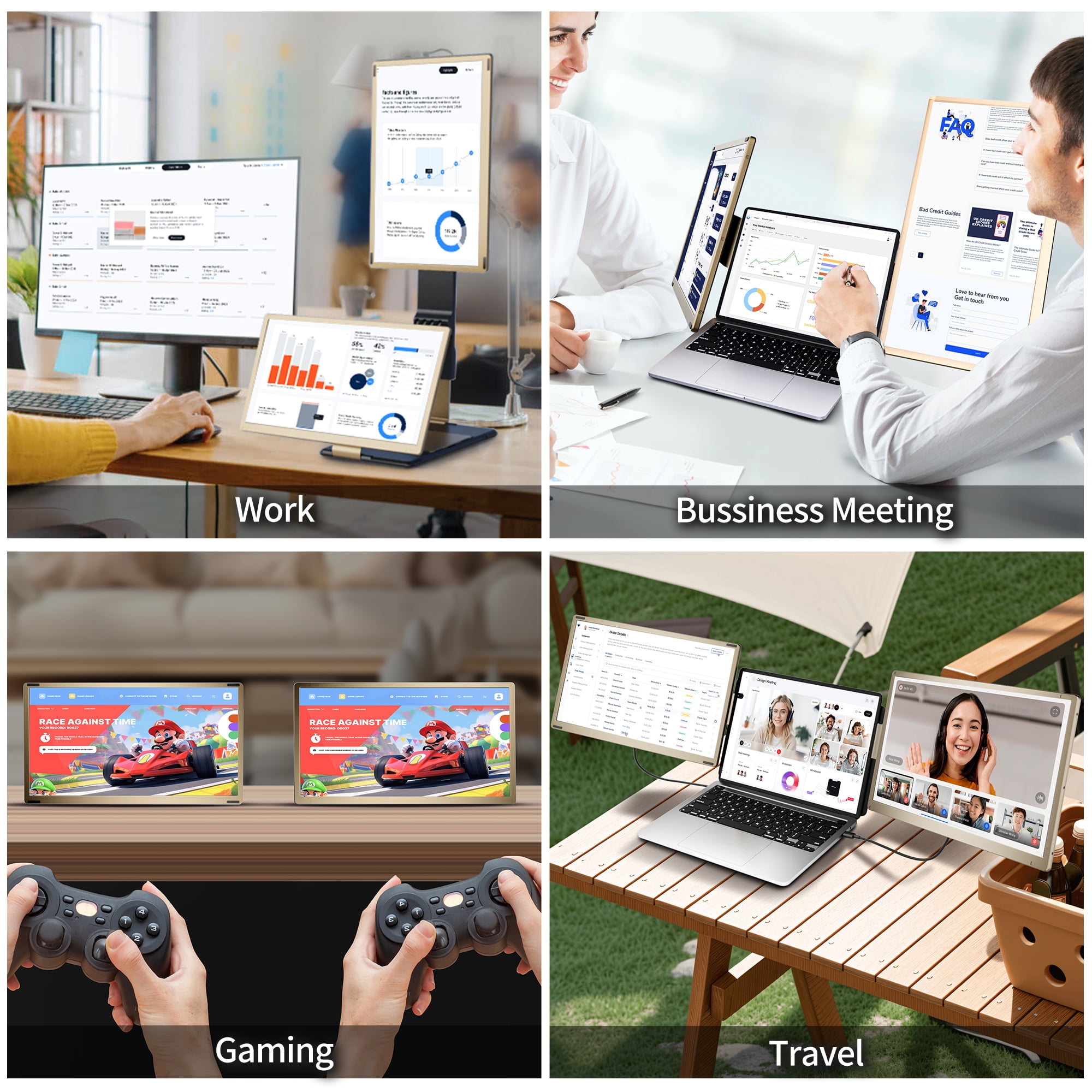 15.6" Triple Laptop Screen Extender, Detachable 1080P FHD IPS USB-C Portable Monitor, Plug & Play for Mac/Win/Android/DeX