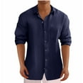 thumbnail image 1 of AherBiu Plus Size Mens Linen Shirts Long Sleeve Button down Lightweight Shirts Fall Solid Casual Beach Shirts, 1 of 5