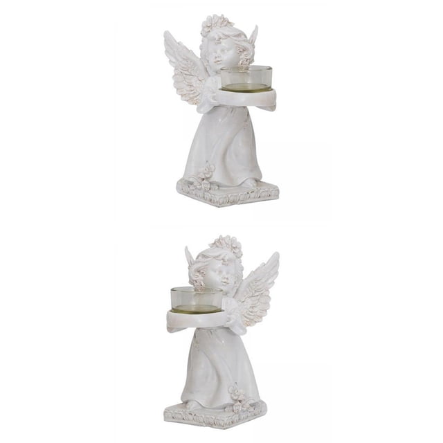 2 Estatuas de candeliere de ángel de Resina para Decoraciones Navideñas