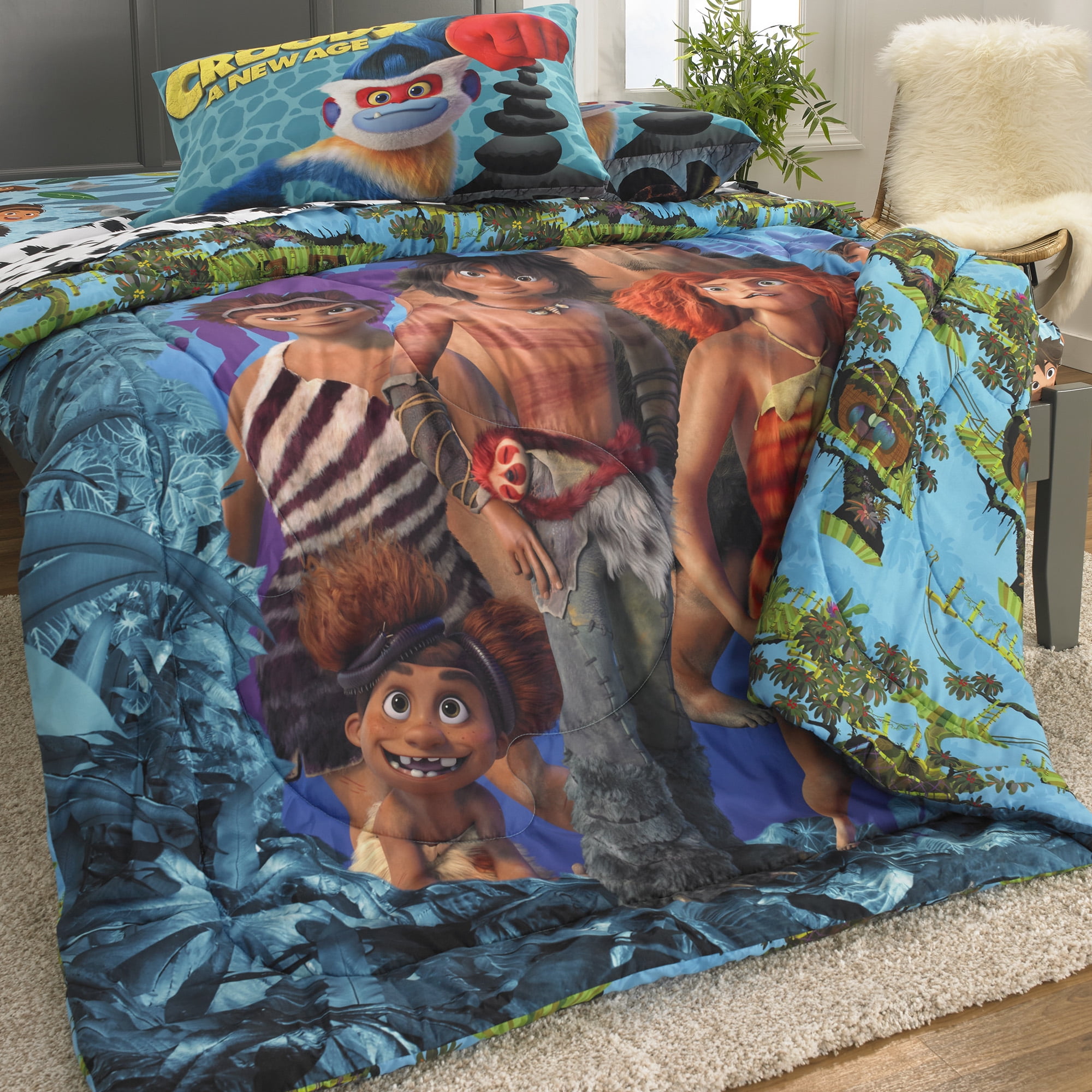 The Croods 2 Kids Full Bed in a Bag, Comforter and Sheets, Blue, DreamWorks