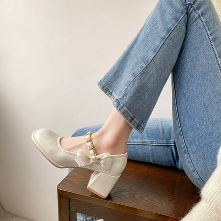 

Women‘s Retro Thick Bottom Mary Jane Shoes Round Toe Faux Leather Shoes