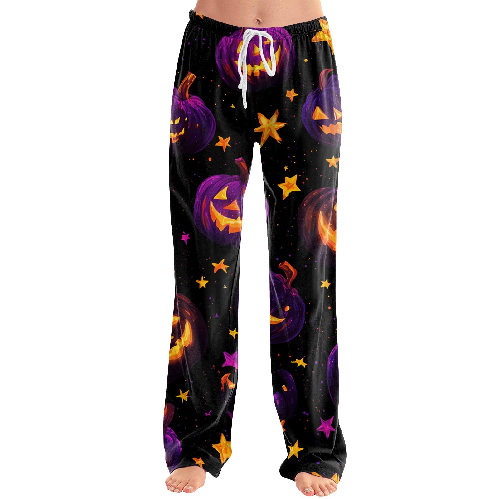 Women s Halloween Pajama Pants Witch Hat Candy Elastic High Waist Horror Pajama Pants Castle Ghost Drawstring Funny Sleep Pants 2XL