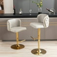 thumbnail image 2 of 2PCS Swivel Bar Stools, PU Leather Height Adjustable Bar Chairs with Rivets, Counter Stools with Padded Seat & Gold Metal Legs,Button Design Side Chairs,for Home Bar Dining Room, 2 of 9