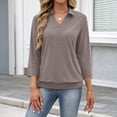 thumbnail image 6 of Polo Shirts for Women Collared V Neck Banded Bottom Long Sleeve Basic Knit Pullover Blouses Light Brown 2XL, 6 of 7