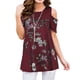 thumbnail image 1 of Qarigey Camiseta de mujer Top con estampado bohemio Top con estampado en frío Blusa de manga corta con hombros descubiertos Prendas para la parte del cuerpo Vino rojo XXL, 1 of 1