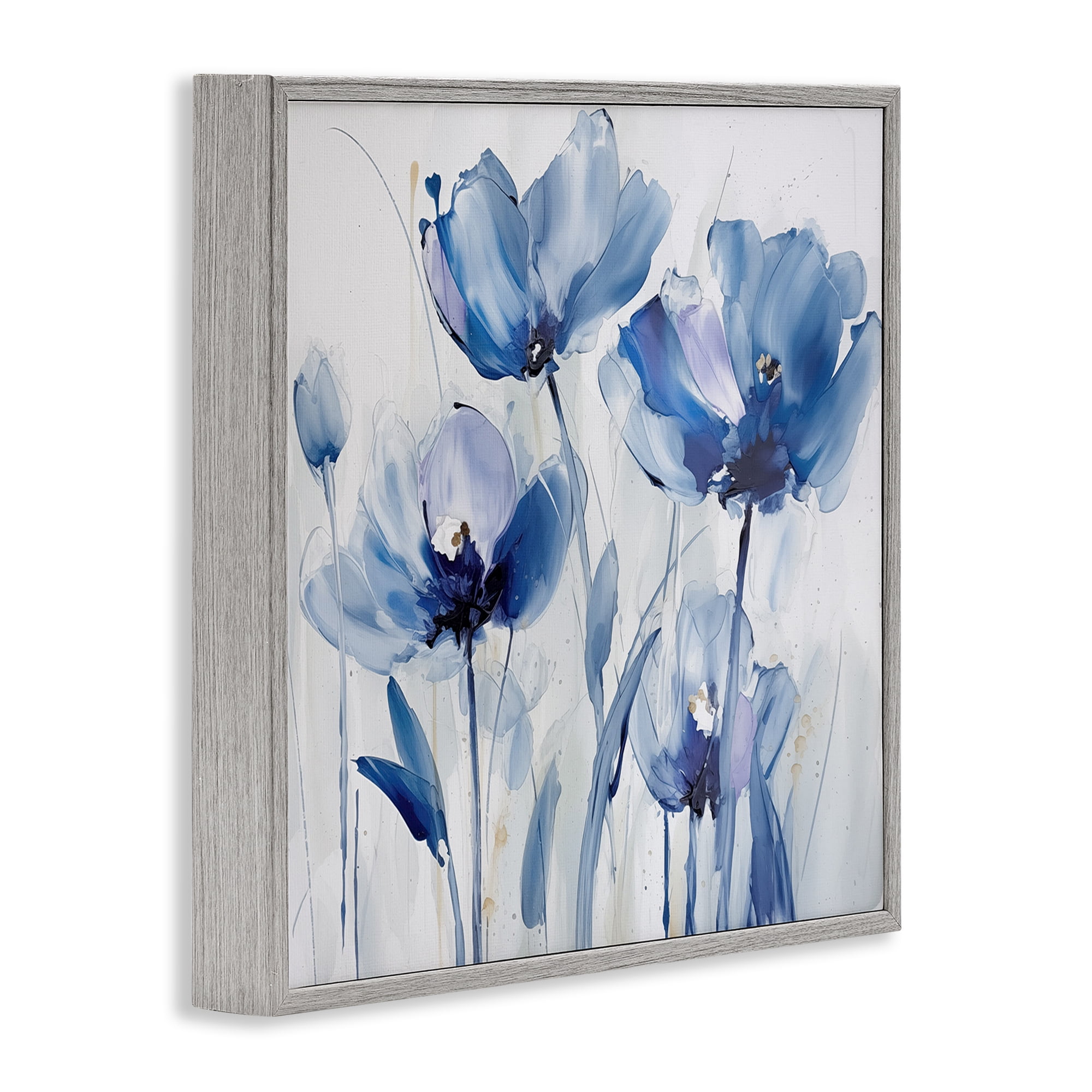 Stupell Industries Blue Abstract Blooms Botanical & Floral Painting Gray Framed Art Print Wall Art, 12 x 12