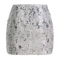 thumbnail image 6 of CharmCyan Sequin Mini Skirt for Women High Waist Bodycon Stretchy Short Skirt Shimmering Club Party Wear Above Knee Length Silver XL, 6 of 6