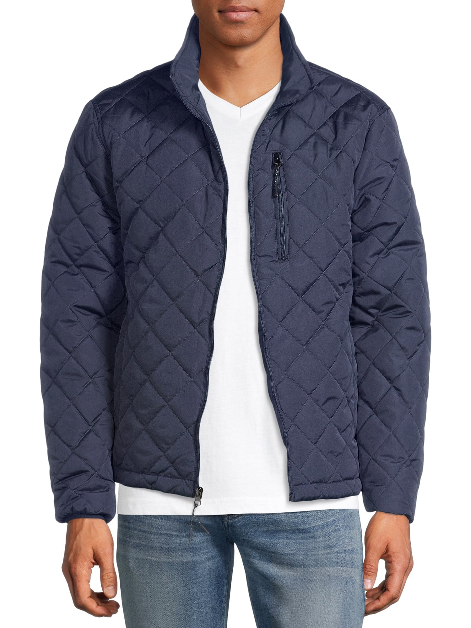 Wantdo Mens Quilted Puffer Jacket Warm Windproof Stand Collar Diamond ...