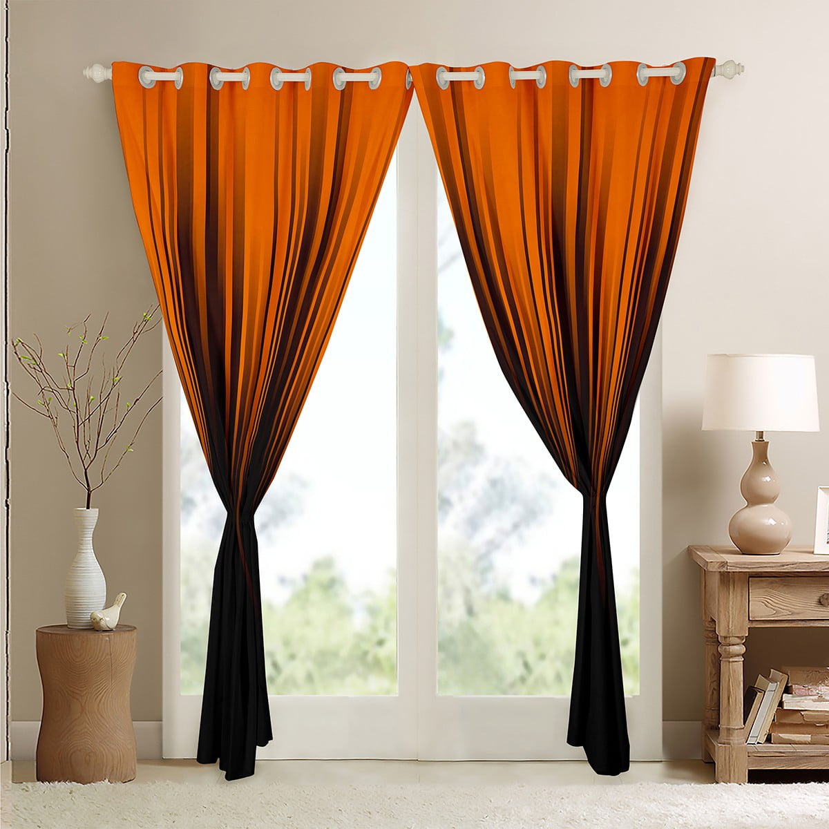 Orange Black Blackout Curtains Stripes Lines Abstract Gradient Curtains & Drapes,Vintage Ombre Art Striped Geometry Window Curtains,Modern Stripe Geometric Curtains 42"Wx84"L