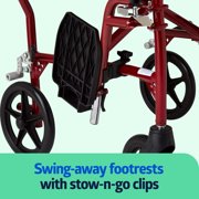 Medline Transport Wheelchair with Permanent Desk Arms, Ultra Lightweight, Swing-Away Footrests, Foldable, 300 lb Weight Capacity, Red