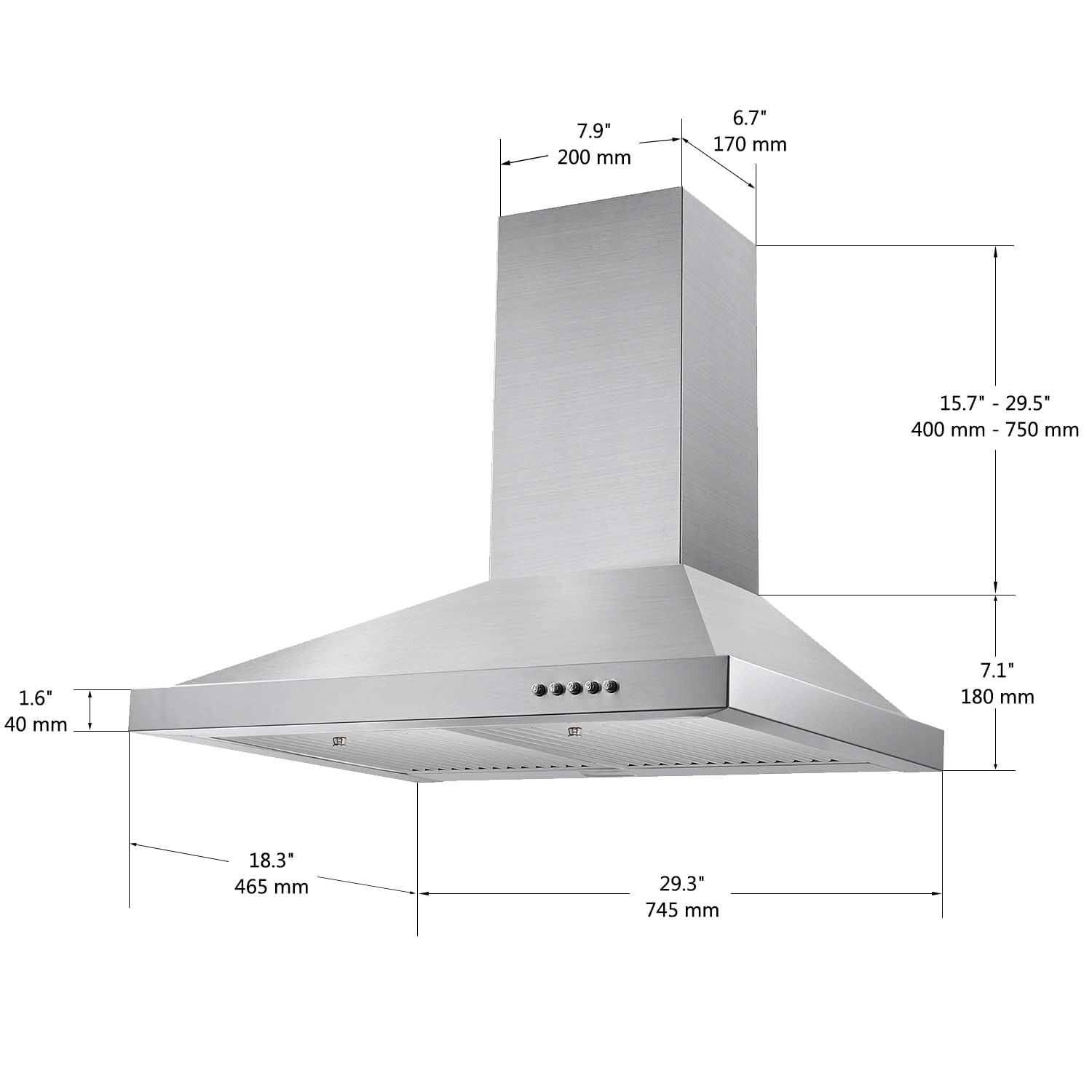 Joeaonz 30-Inch Chimney Hood with Stainless Steel Filters & LED Lighting