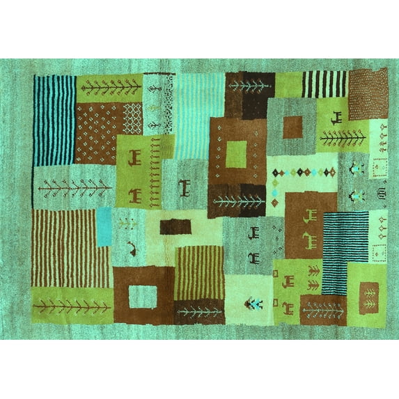 Ahgly Company Machine Washable Indoor Rectangle Abstract Turquoise Blue Contemporary Area Rugs, 2' x 5'