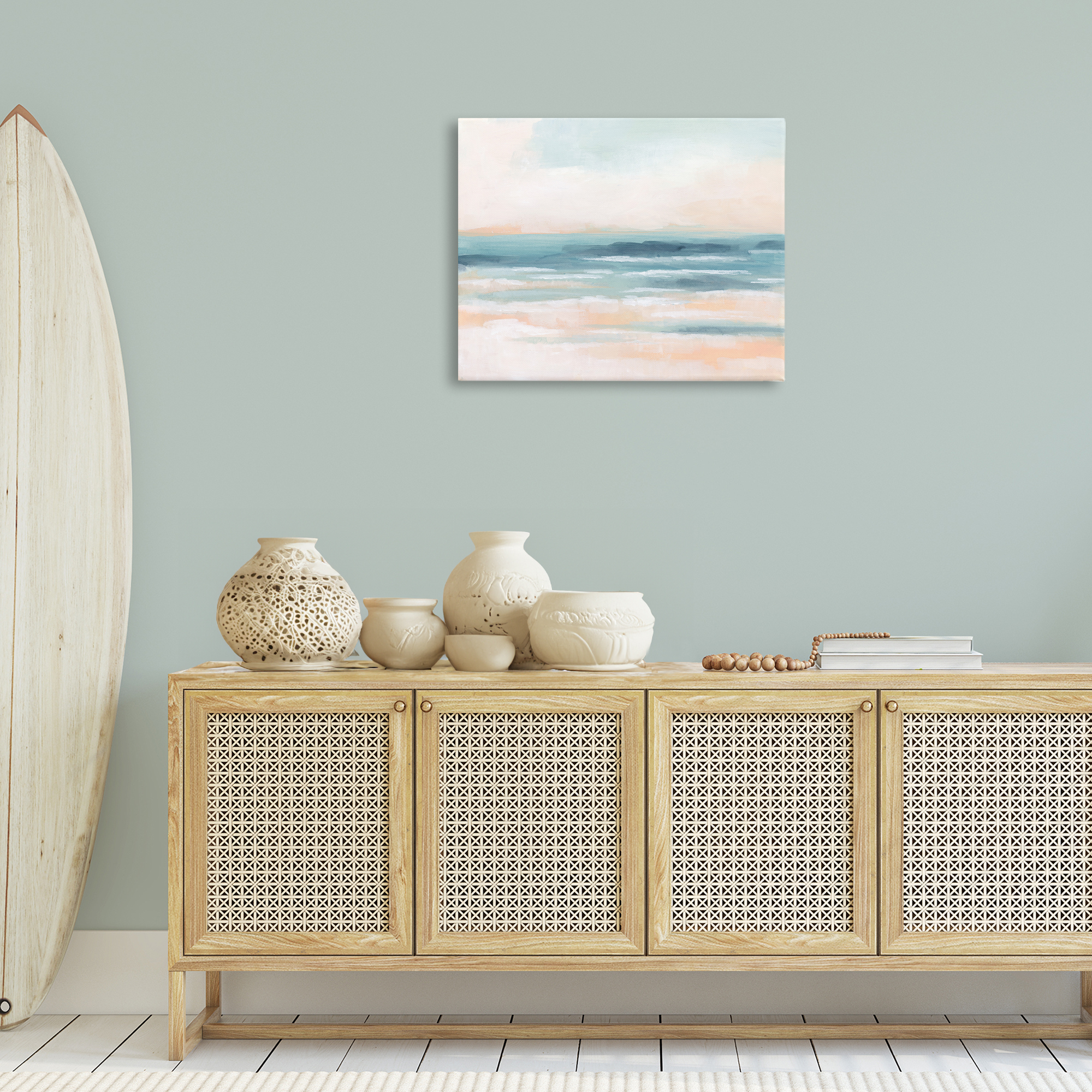 Stupell Industries Pastel Beach Coast Landscape Painting Gallery Wrapped Canvas Art Print Wall Art, 30 x 24