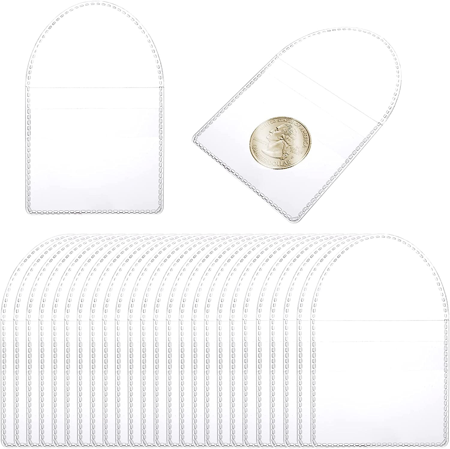 OLYCRAFT 100 Pcs Single Pocket Coin Flips 2 Styles Individual Clear Plastic  Sleeves Holders Coin Collecting Supplies for Coins Jewelry Small Items