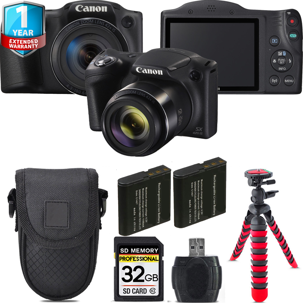 Canon PowerShot SX420 IS Digital Camera (Black) + Extra Battery +