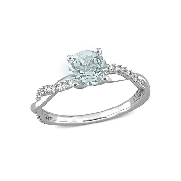 1.00 Carat (Ctw) Ultra-Light Aquamarine CrossOver Ring in 14K White Gold with Diamonds for Women
