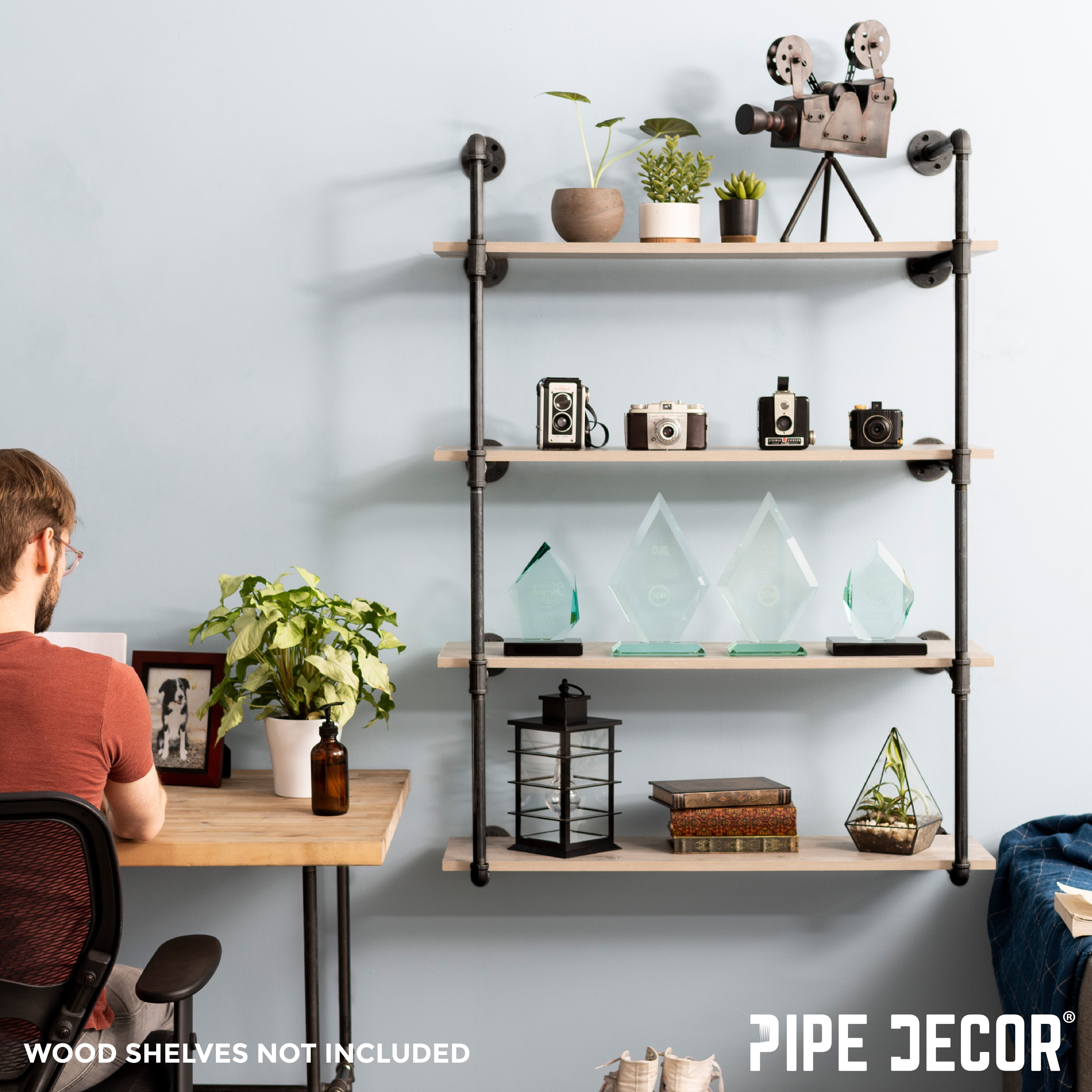 4 -tier Wall Mounted Shelf Brackets By PIPE DECOR