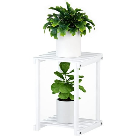 Wood Plant Stand, White Plant Stands for Indoor Plants, 2 Tier Tall