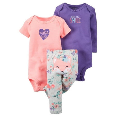 Carters Baby Clothing Outfit Girls 3-Piece Little Character Set Wild Fox, Purple