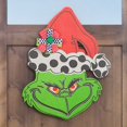 thumbnail image 1 of Decoración de puerta de Navidad: patrón de lunares, colgador de puerta con cabeza de Grinch, letrero de puerta de madera, corona de Grinch, 1 of 3