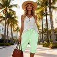 thumbnail image 5 of Endives Womens Linen Pants Striped Print Elastic High Waisted Casual Beach Shorts Cropped Pant With Pockets, 5 of 7
