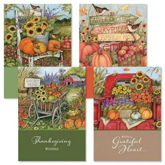 Bountiful Blessings Thanksgiving Cards - Set of 8 (4 Designs 2 of Each), Themed Holiday Card Variety Pack, Assortment of 4 Unique Designs, Large 5 x 7 Inch Size, Envelopes Included