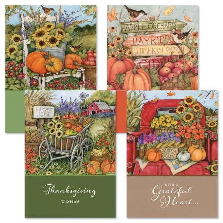 Bountiful Blessings Thanksgiving Cards - Set of 8 (4 Designs 2 of Each), Themed Holiday Card Variety Pack, Assortment of 4 Unique Designs, Large 5 x 7 Inch Size, Envelopes Included