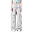 thumbnail image 1 of Amzcrzy Pantalones Cargo Holgados para Mujer, Cintura con Cordón, Pierna Ancha, Cómodos, Cintura Elástica, Sobredimensionados, Informales, Estilo Calle Hip Hop, con Bolsillos, Tallas M-2XL Gris, 1 of 5