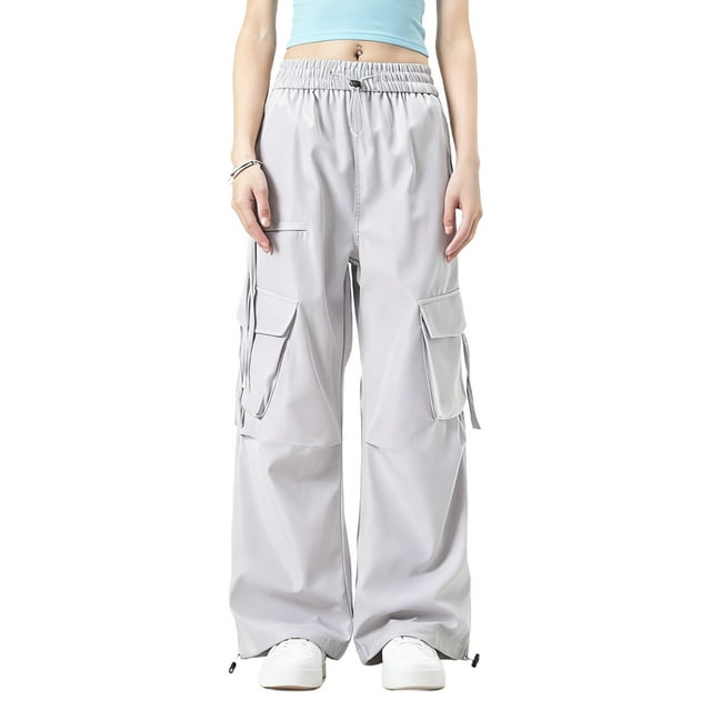 Pants for Women, Breathable Solid Color Multiple Pocket Pull Rope Work Full Length, Women's Pants