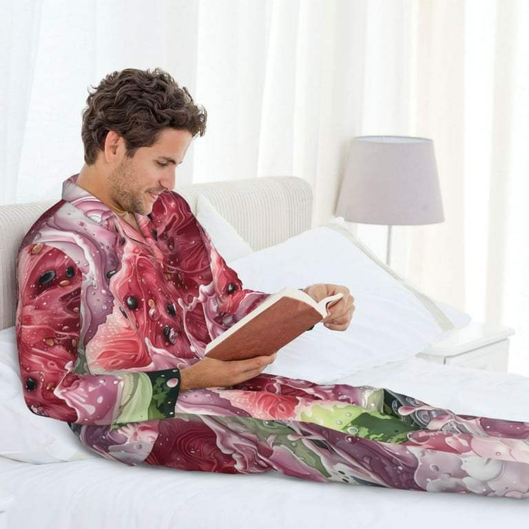 Lukts Watermelon Splash Realism Art Print Men s Pajamas Set Long Sleeve Button Down Sleep Shirt and Pajama Bottoms Sleepwear Set Nightwear 2PCS Large Walmart