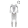 thumbnail image 2 of inlzdz Girls Metallic Full Body Unitard Long Sleeve Holographic Dance Gymnastic Skating Bodysuit Silver 14, 2 of 6