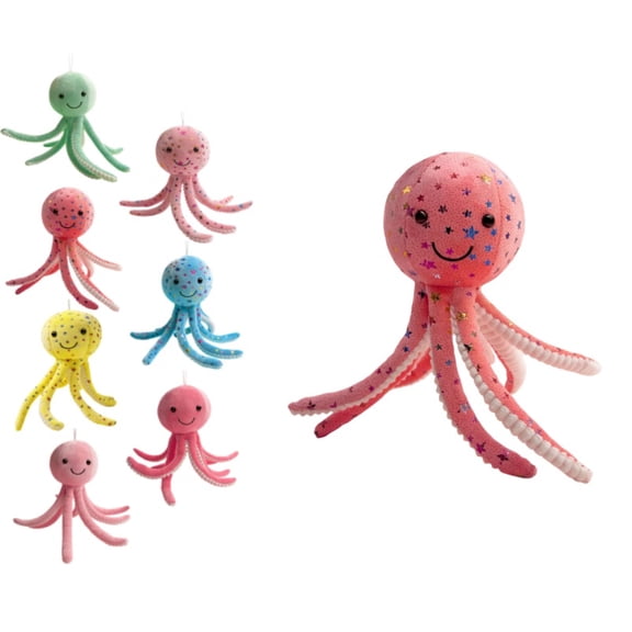 Wizlet Dark Pink Star Pattern Octopus Plush Toy, Soft Marine Life Stuffed Doll, 11.8 Inches Indoor Decor-D