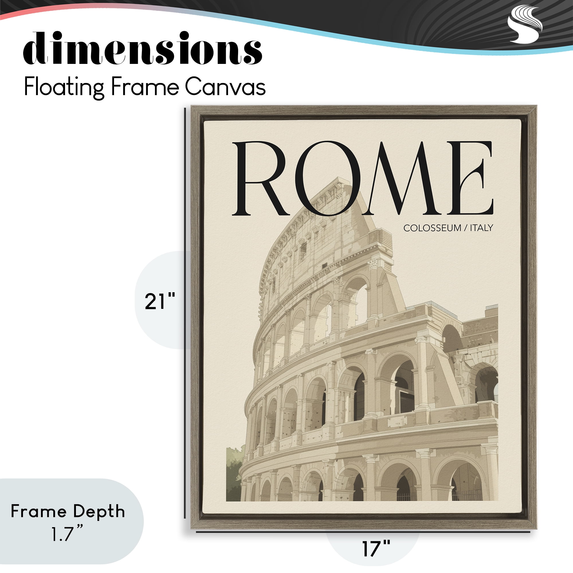 Stupell Industries Vintage Rome Colosseum Brown Framed Floater Canvas Wall Art, design by Andreas Magnusson