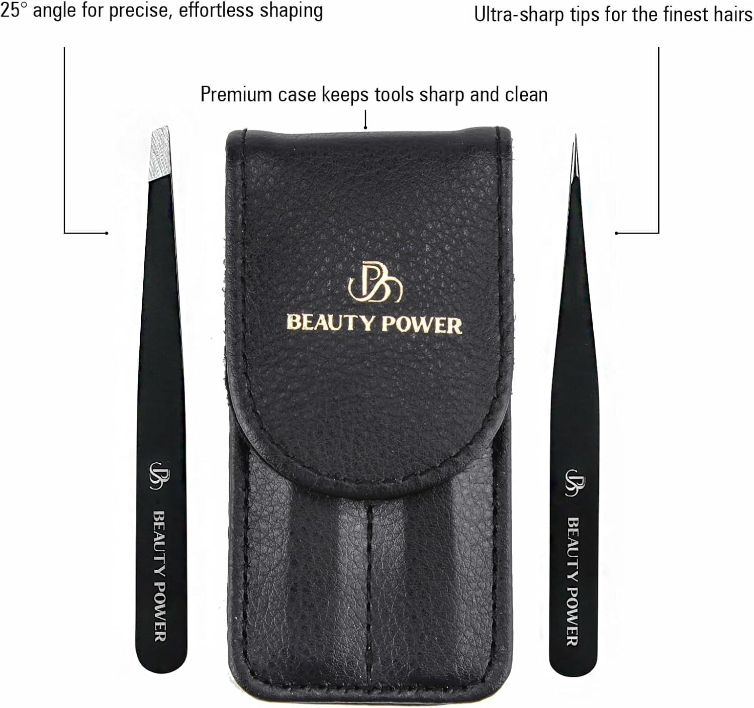 Beauty Power Professional Tweezers Set – Slant & Point, Ultra Precision German Stainless Steel Tweezers for Eyebrows, Chin, Ingrown Hair & Facial Grooming – Lightweight + Travel Case - Gif Idea