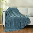 thumbnail image 4 of Home Farmhouse Boho Decor Chenille Throw Blanket, Soft for Couch Sofa Chair Bed, Dusty Blue 50" X 60", 4 of 8