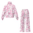 thumbnail image 6 of Glofpot Womens Casual Tracksuit, Turtleneck Sweatshirt & Wide Leg Pants Women Two Piece Set, Plus Size Sweat Shirt & High Waist Pants, Drawstring Jogging Set, for Casual Daily Travel, Pink Cow Bow, 6 of 8