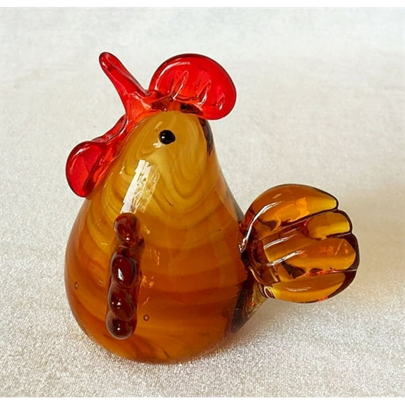 Brown Rooster Glass Figurine