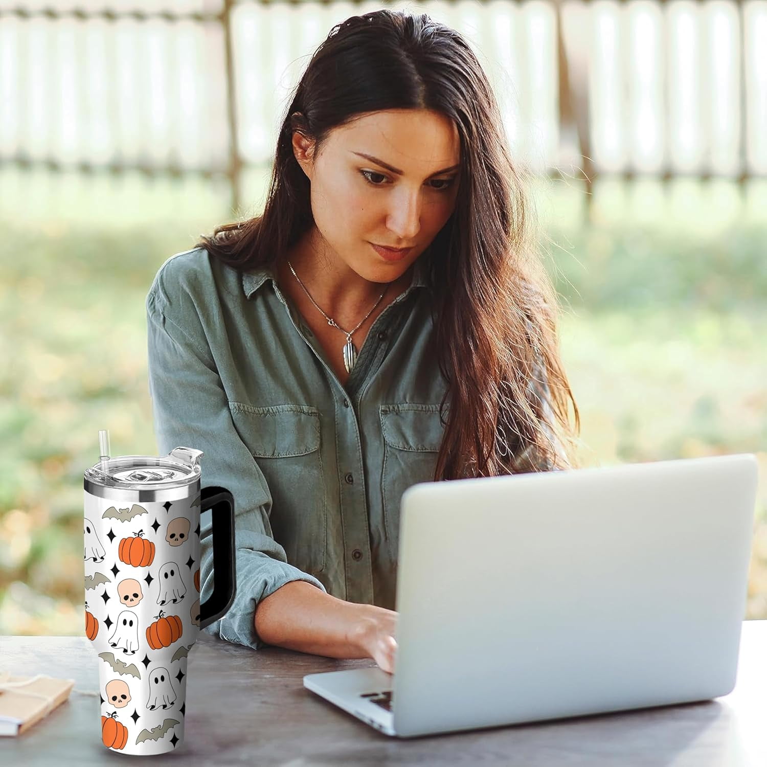 40 Oz Fall Tumbler with Handle and Straw Lid, Fall Cup Stainless Steel Fall Coffee Mug Keeps Drinks Cold & Hot, Autumn Mugs Fall Themed Thanksgiving Gifts For Women