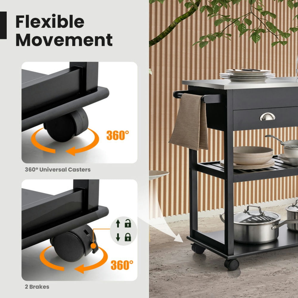 Finihen Rolling Cart, Kitchen Island Cart, Rolling Kitchen Island Trolley Cart with Drawers, for Kitchen, Dining Room, Black Finihen Rolling Cart, Kitchen Island Cart, Rolling Kitchen Island Trolley Cart with Drawers, for Kitchen, Dining Room, Black