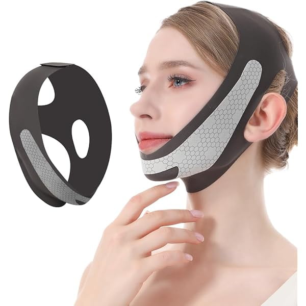 AoVoTo Masque de Levage en Graphène V Line, Sangle de Levage pour le Visage pour Dormir, Sangle de Menton Réutilisable et Réglable pour le Levage de la Mâchoire, Sangles de Levage du Double Menton pour Femmes, Noir